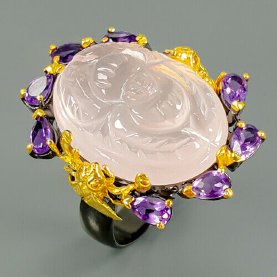 Серебряное кольцо с розовым кварцем натуральным арт 29587