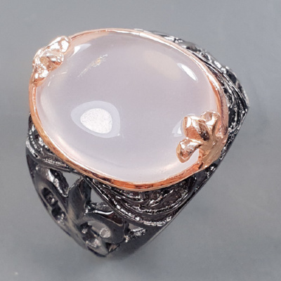 Большое серебряное 925 кольцо с розовым кварцем арт 50049