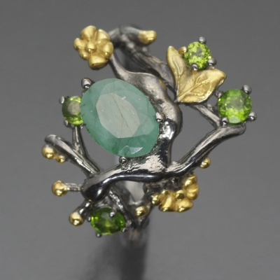 Серебряное кольцо с зеленым бериллом натуральным арт. 9124