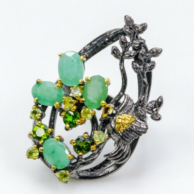 Серебряное кольцо с зеленым бериллом арт 28202