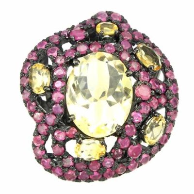 Серебряное кольцо с цитрином и рубином арт 5570