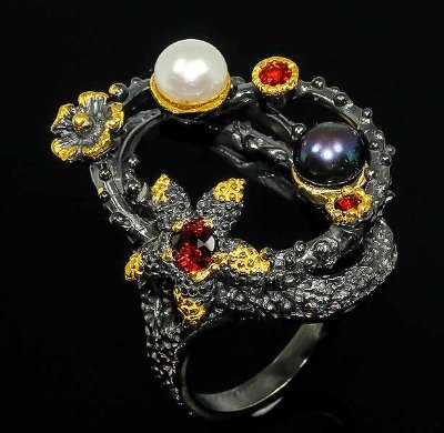 Серебряное кольцо с жемчугом натуральным арт 3716
