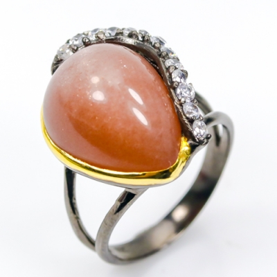 Серебряное кольцо дизайнерский Натуральный солнечный камень арт 33274