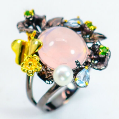 Серебряное кольцо с розовым кварцем натуральным арт 28899