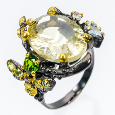 Серебряное дизайнерское кольцо с натуральным лимонным кварцем арт. 33570