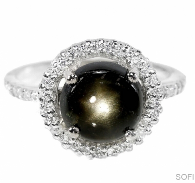 Серебряное кольцо с натуральным звездчатым сапфиром арт. 26969