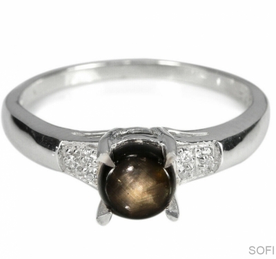 Серебряное кольцо с натуральным звездчатым сапфиром арт. 27353