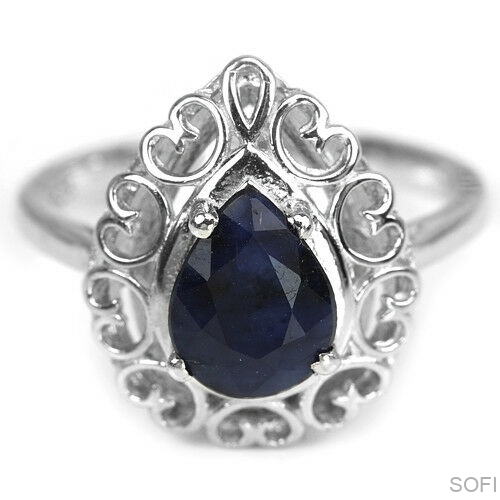 Серебряное кольцо с синим корундом натуральным арт 24659