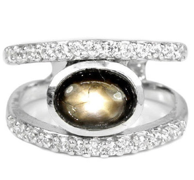 Серебряное кольцо с натуральным звездчатым сапфиром арт. 23557