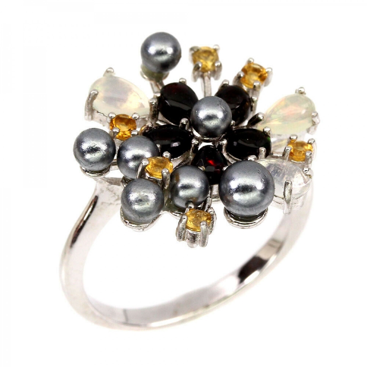 БРАКСеребряное кольцо с опалом и жемчугом натуральным арт. 27664