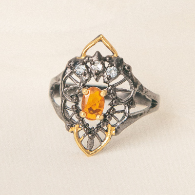 Серебряное кольцо с огненным опалом натуральным арт 40085K