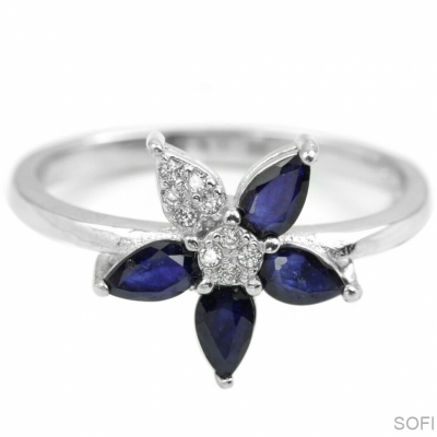 Серебряное кольцо с синим корундом натуральным арт 26948