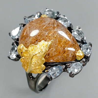Серебряное кольцо с рутиловым кварцем натуральным арт 40038