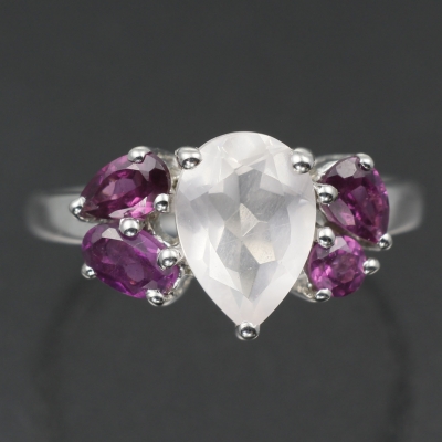 Серебряное кольцо с розовым кварцем и родолитом натуральным арт. 27115